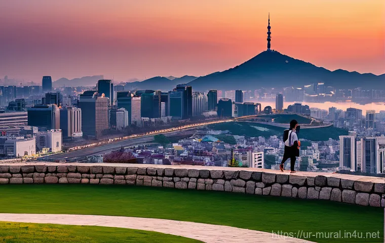 벽화여행 서울 벽화마을 - **Ihwa Mural Village: Vibrant Butterfly Stairs**
    A cheerful young woman, respectfully dressed in...