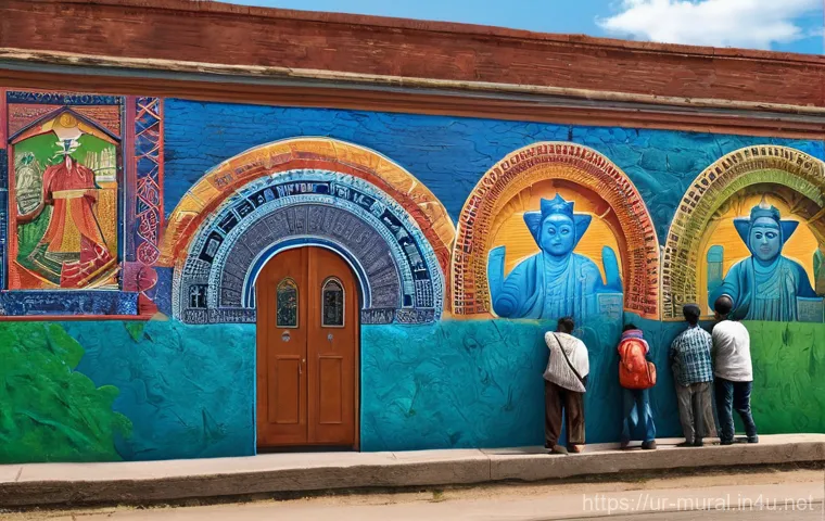 벽화예술의 사회적 역할 - Here are three detailed image generation prompts in English, designed to be appropriate for a 15-yea...