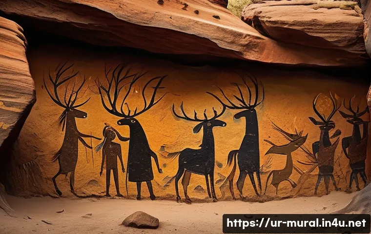 벽화의 미술사적 가치 - **Ancient Cave Art Depicting Daily Life:** A detailed image of an ancient cave wall painting. The ar...