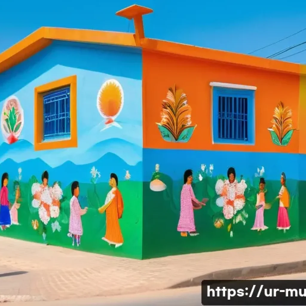 벽화작업 참여하기 - A vibrant mural on a community wall in an urban Pakistani neighborhood, showcasing traditional cultu...