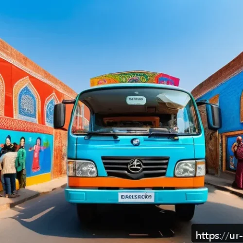 벽화여행과 관광산업의 상관관계 - A vibrant street scene in Lahore showcasing a large, colorful mural on a historic city wall, depicti...
